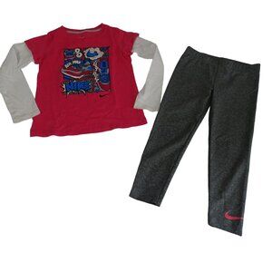 2 pc Nike Graphic Tshirt Dri-Fit Leggings Outfit Girls Size 6X Pink Gray